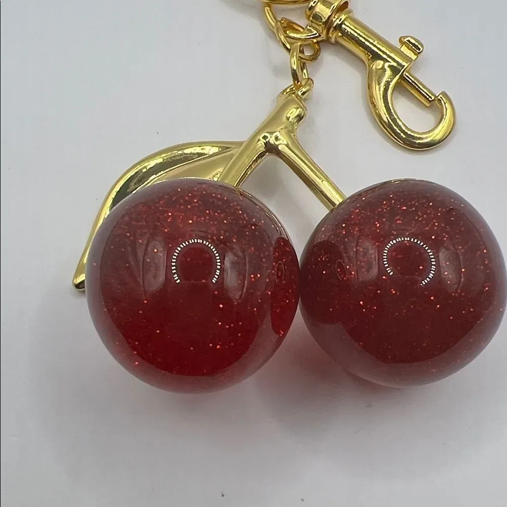 Cherry Sparkle Keychain with Gold Accents